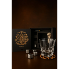 Подарочный набор для виски Moltis Premium Set Saxum — стакан, щипцы, мешочек, подставка и 5 охлаждающих кубиков (MR-1022)