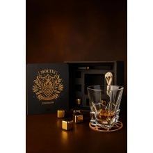 Подарочный набор для виски Moltis Premium Set Saxum — стакан, щипцы, мешочек, подставка и 5 охлаждающих кубиков (MR-1021)