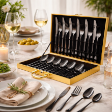 Столовый набор HL на 6 персон, 24 предмета в кейсе, чёрный